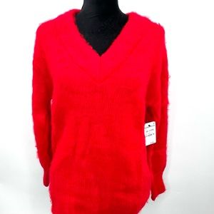 BP. Deep V Fuzzy Tunic Sweater Red Poinsettia Sz. S